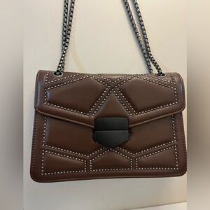 Studded Brown Leather Shoulder Bag